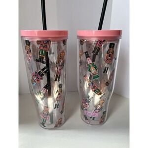 Simply Belle Nutcracker Plastic Tumbler with Straw — 24 oz  Retired NEW Lot Of 2